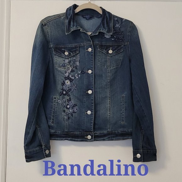 ❣️HP❣️Bandolino "Sarah" Beautiful Floral Embroidered Denim Jean Jacket sz: S - Picture 2 of 8